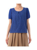 フラワーレース切り替えブラウス/ブルー系(092)