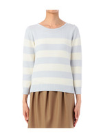 ボーダーコットンニット/ブルー系(391)