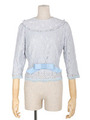 【an another angelus】リボン付き総レース6分袖プルオーバーブラウス/LIGHT BLUE