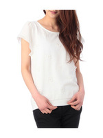 シフォンスリーブフラワーカットソー/ホワイト(002)