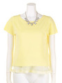 ネックレス付半袖ミラノリブニット/ライトイエロー
