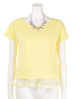 ネックレス付半袖ミラノリブニット/ライトイエロー