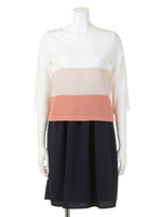 配色切り替えワンピース/ピンク