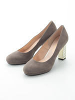 ジュエリーヒールパンプス/グレー