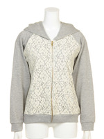 レース使いジップUPパーカー/オートミール