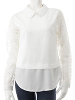 【CEDNIE】オーガンジーチェック切替ブラウス/ホワイト