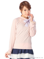 【Penderie】衿リボンタートルネックトップス/ピンク