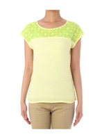 エスニック柄オーガンジー切り替えブラウス/イエロー系(031)