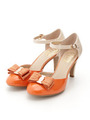 エナメルセパレートリボンパンプス/オレンジコンビ