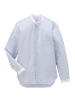 コットン/リネン ストライプスタンドカラー長袖シャツ/ホワイト(301)