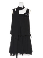 ストール＆フラワーモチーフ付タックシフォンワンピース/ピンク