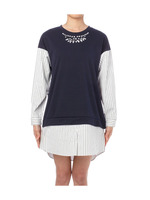 ポンチ×布帛テールワンピース/ネイビー(593)