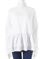 【ECURY】襟フリルハイネックブラウス/ホワイト