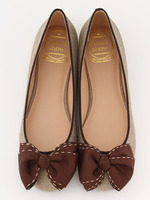 【Funny show】ステッチリボンフラットシューズ/ブラウン雑材