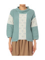 レース切り替え七分袖ニット/グリーン系(021)