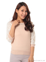 12G袖レースニット7分PO/Rピンク