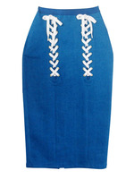 denim laceup skirt/blue