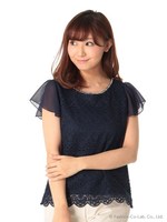 ケミカルレースブラウス/ネイビー