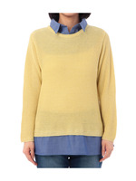 シャツレイヤード風ラメ使い畦編みニット/レモンイエロー(031)