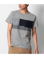 パッチワーク風クルーネックTシャツ/ネイビー(093)