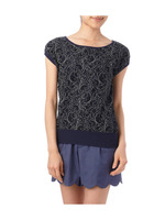 フラワーレース切り替えニット/ブルー系(095)