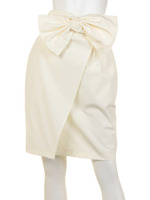 リボン付ラップタイトスカート/オフホワイト