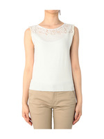 レース切り替えサイドパールビジューニット/ホワイト(003)