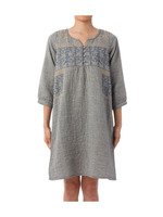 幾何学刺しゅう七分袖ワンピース/ベージュ系(052)