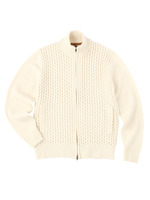 ウールハニカム編み ハイネックZIP開き羽織/オフホワイト(013)