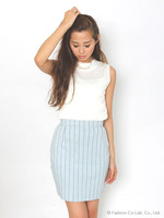 ストライプ柄ジャガードペンシルスカート/ブルー