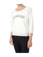 ロゴ刺しゅうラグラン七分袖ニット/ホワイト(001)