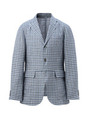 ヴィンテージリネンチェックジャケット/ブルー系(292)
