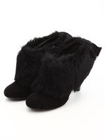 後ろリボンファーブーティー/ブラックスウェード