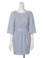 【カタログ掲載商品】フラワー刺繍フレアー袖ワンピース/サックスブルー