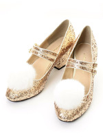 グリッターヒールメリージェーンシューズ/ゴールド