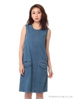 ストレッチデニムワンピース/ブルー