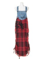 デニムチェック切り替えジャンスカ/レッド