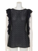 OPTICAL LACE WITH FRILLED CHIFFON  TOP/NAVY
