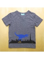 かすれ天竺恐竜プリント半袖Tシャツ/グレー