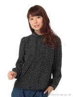 ハイネックドットブラウス/ピンク