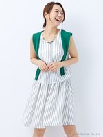 L92ストライプF&Fノースリ/OP/オフホワイト/ストライプ