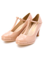 エナメル調Tストラップパンプス/ピンク系(072)