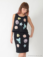 モチーフレース裏毛スカート/ブラック