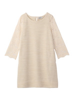 レース切り替えボーダーツイードチュニック/ナチュラル(350)