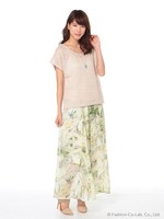 TOPS＋ネックレス＋マキシスカートSet/ベージュ