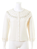 [L.B CANDY STOCK]ジグザグビジューニットカーディガン/WHT