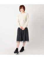 ストライプチュールリバーシブルスカート/ネイビー系(393)