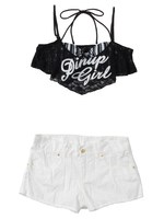 ストライプパンドゥビキニレースキャミセット/クロ