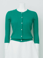 ビジューリブ7分カーデ/グリーン