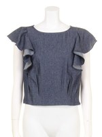 ラッフルクロップドブラウス/ネイビー